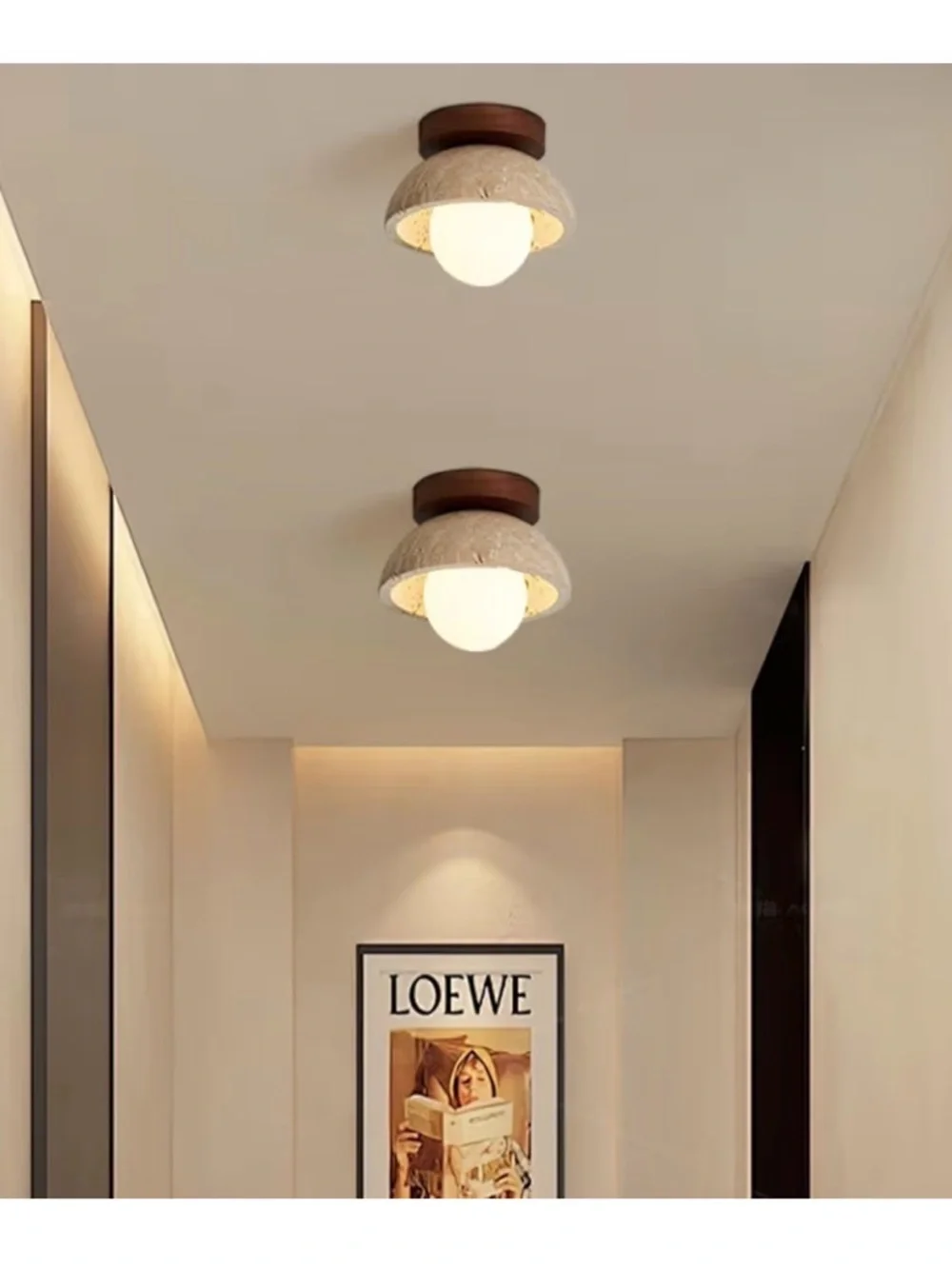 Milk Glass Travertine Ceiling Light Fixture